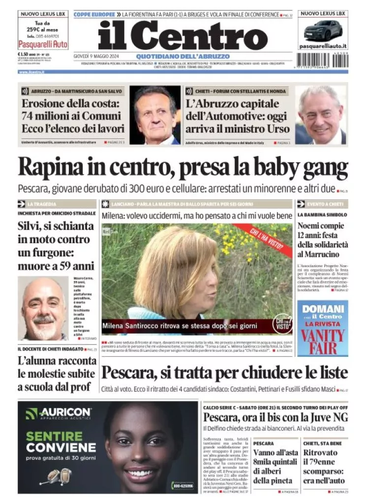 Prima-pagina-il centro-oggi-edizione-del-2024-05-09